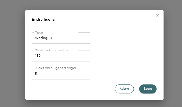Dialogboks for lisens