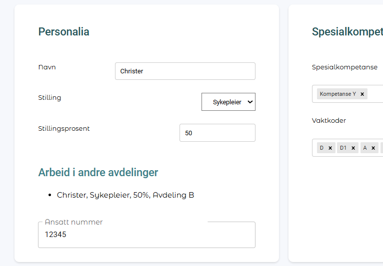 Ansattkort delt avdeling